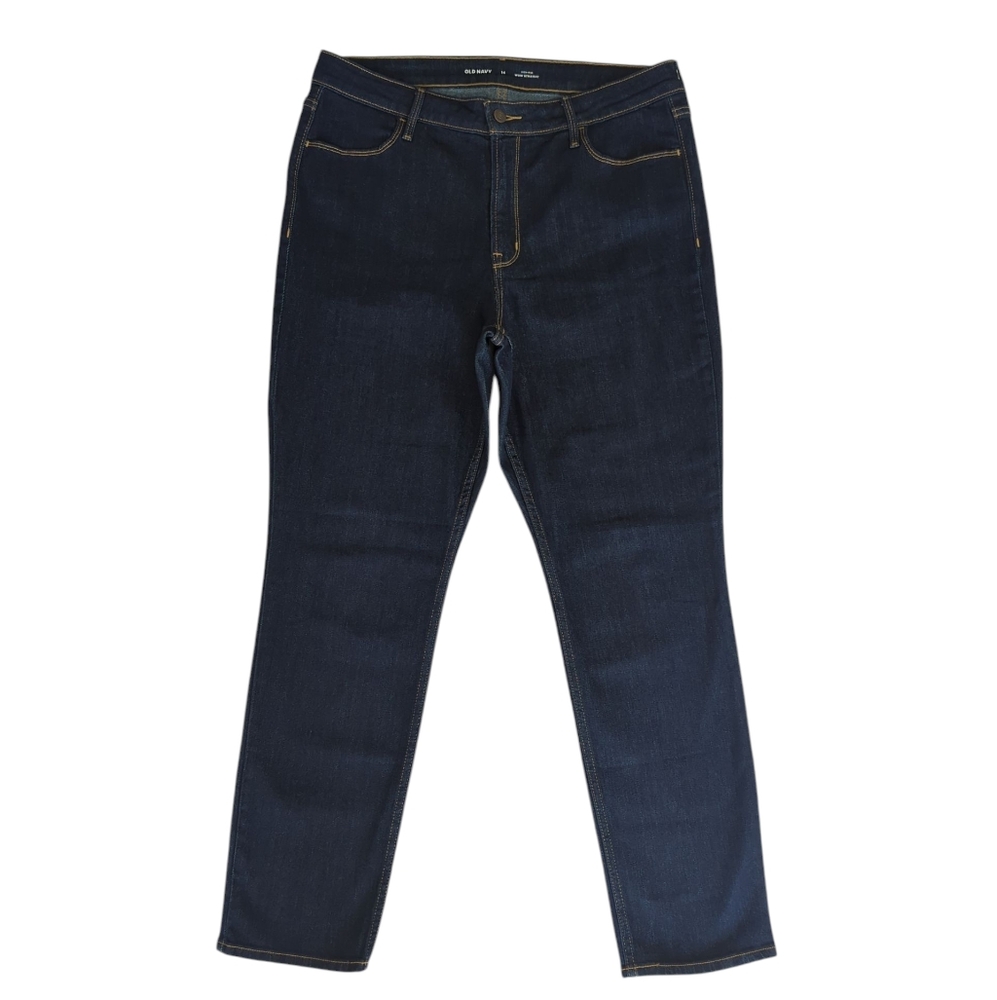 NWOT Old Navy High-Rise Wow Straight Denim Mom Jeans 14 Dark Wash Blue Pockets - Picture 2 of 13